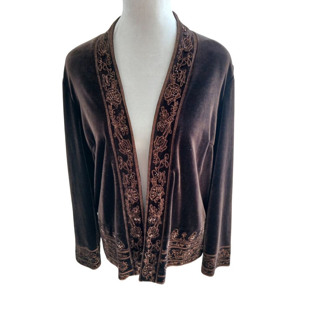 Coldwater Creek open embriodered embellished‎ velour cardigan jacket size 12